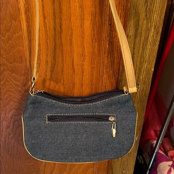 Denim Shoulder Bag with Tan Straps - Picture 2 of 3